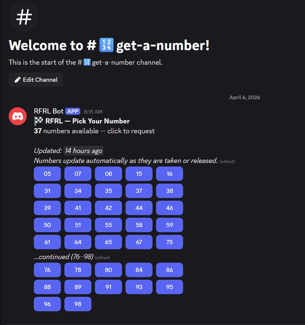 Get a Number — Discord join request with approve and deny buttons
